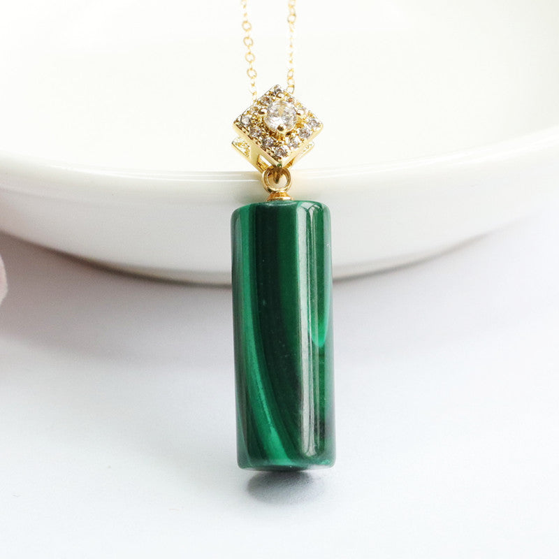 Natural malachite cylindrical pendant Passepartout necklace jewelry CB2042404 