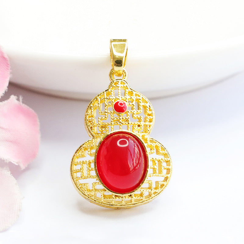 Natural chrysoprase gourd pendant hollow red agate necklace ethnic style MN3110608