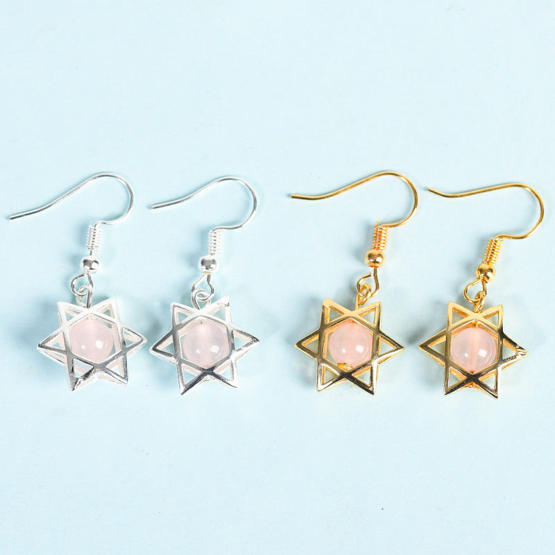 Foreign trade jewelry natural crystal raw stone earrings cute six-pointed star earrings temperament personality sweet earrings 