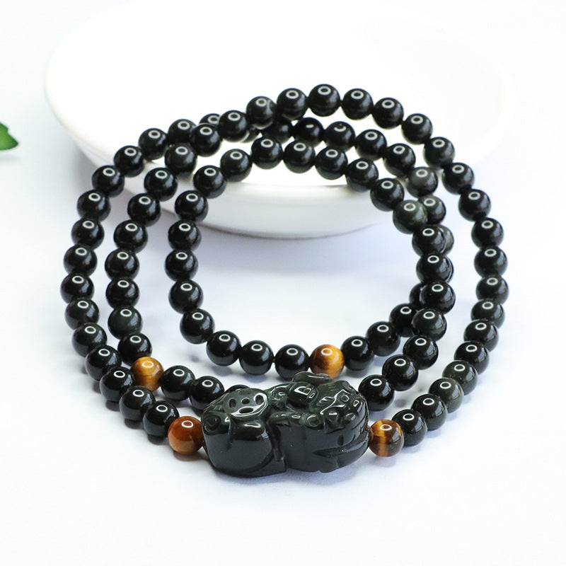 Natural Rainbow Eye Obsidian Pixiu Bracelet Multi-circle Bracelet MN3030209 