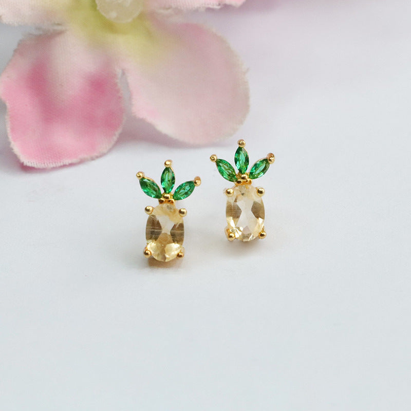 Natural citrine pineapple earrings S925 silver needle colorful treasure earrings jewelry CB3110304 