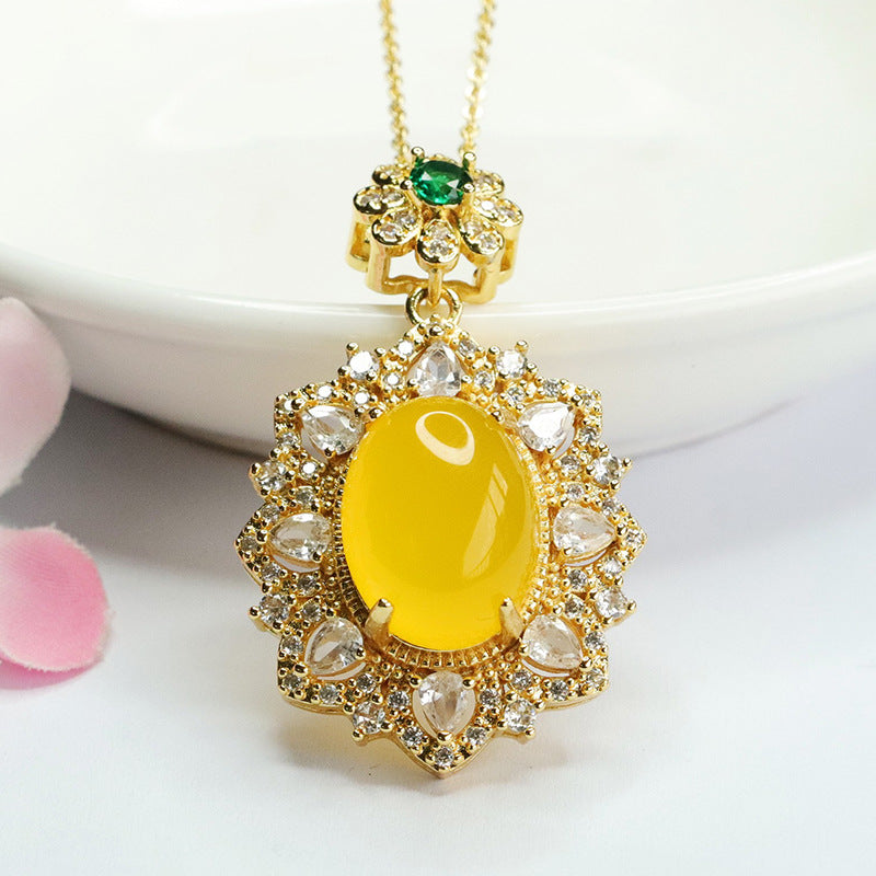 Ice green chalcedony pendant red agate yellow chalcedony full diamond pendant necklace MN4012307 