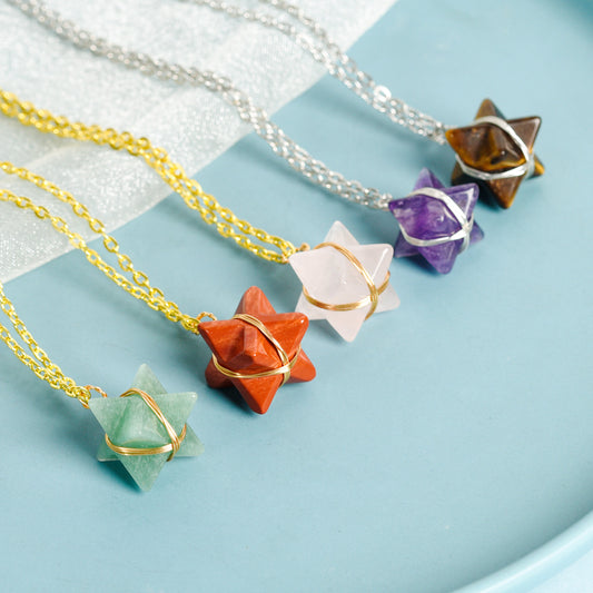 Hot Selling Merkaba New Multi-Color Optional White Crystal Rose Quartz Simple Personalized Necklace 