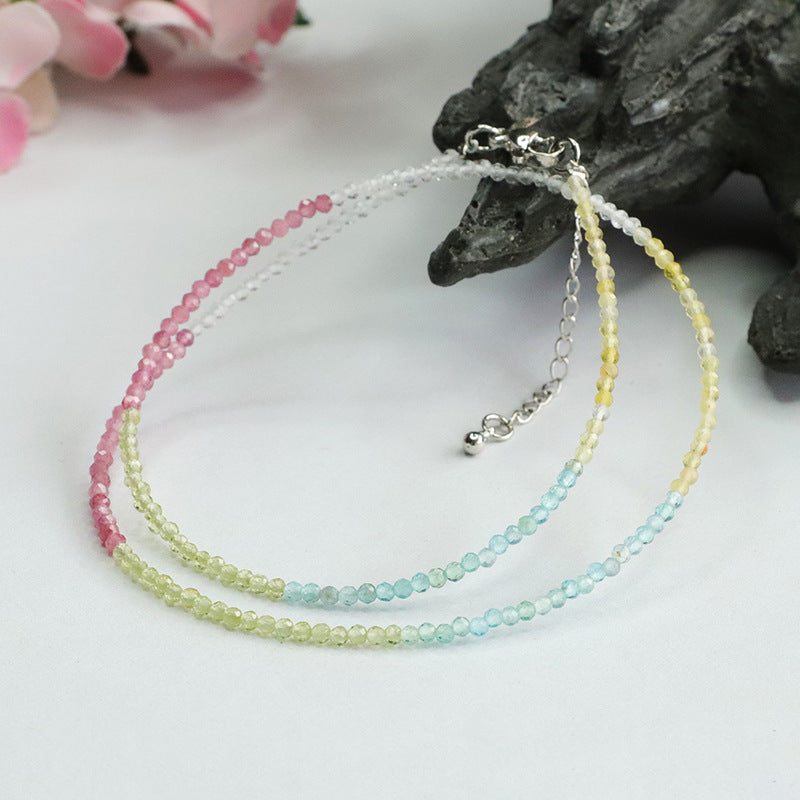 Colorful treasure necklace pink tourmaline yellow opal peridot clavicle chain for women CB3090501 