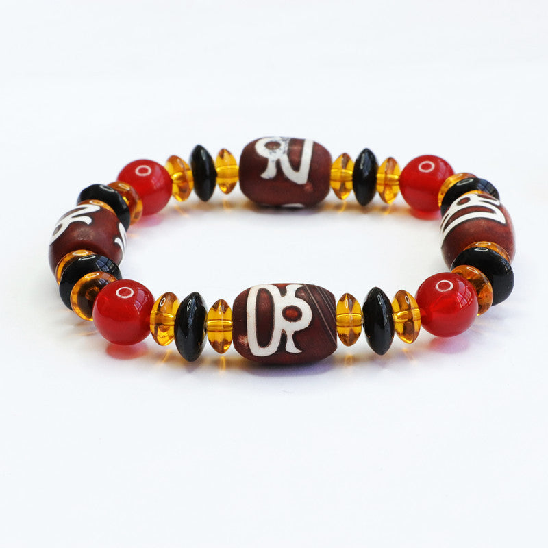 God of Wealth Dzi Beads Passing Red Agate Bracelet Chalcedony Bracelet MN20404