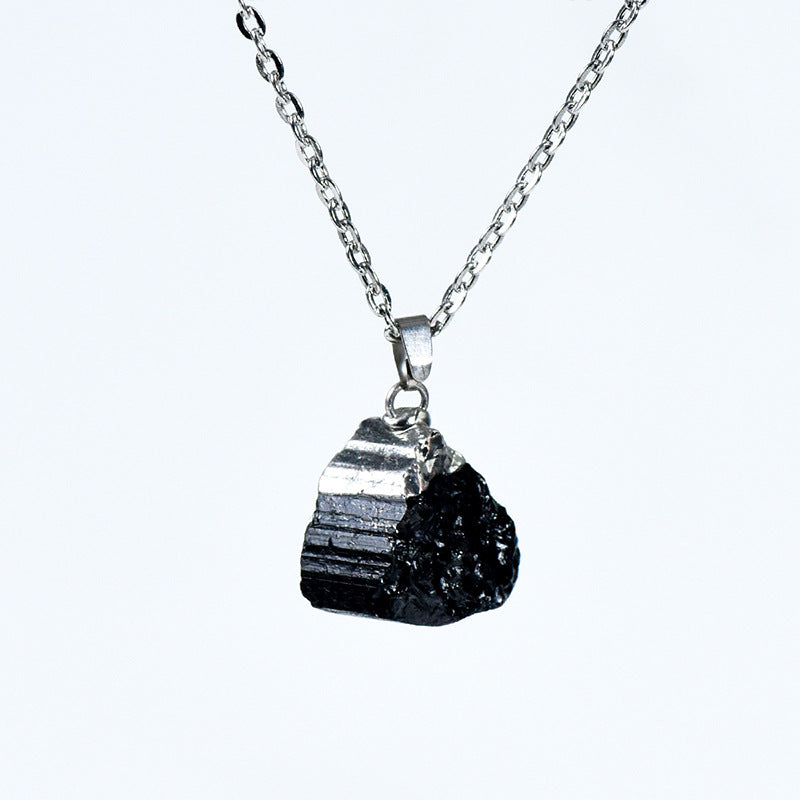 Natural black tourmaline electroplated pendant large quantity spot natural crystal raw stone handmade diy pendant necklace 