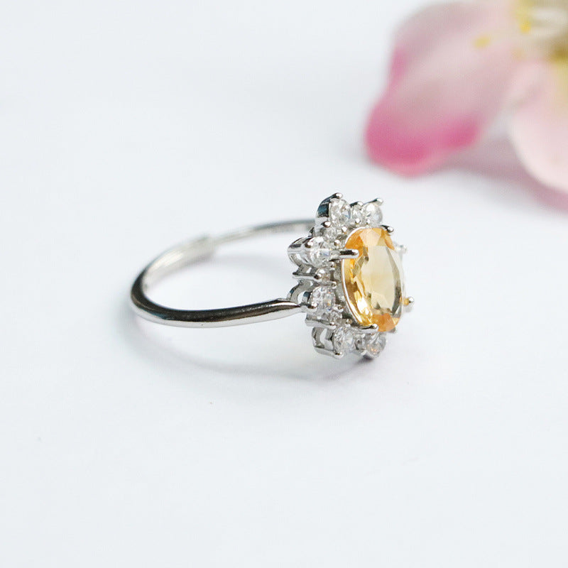 S925 silver inlaid citrine ring live ring colorful treasure jewelry gift CB2112708 