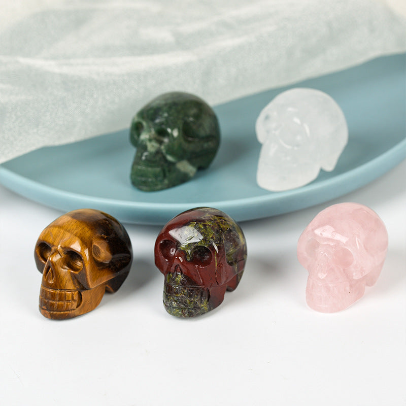 Crystal carved skull jade home office crystal pink aventurine semi-precious stone 1.5 inch skull ornament 