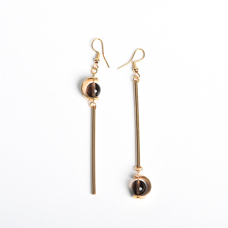 Jewelry natural crystal round beads lollipop-shaped earrings European and American creative simple and atmospheric handmade earrings 