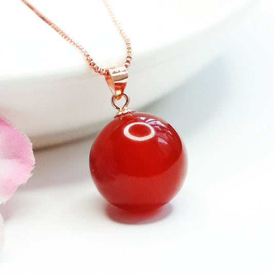 S925 silver inlaid with natural red agate ball pendant chalcedony jewelry MN1122549