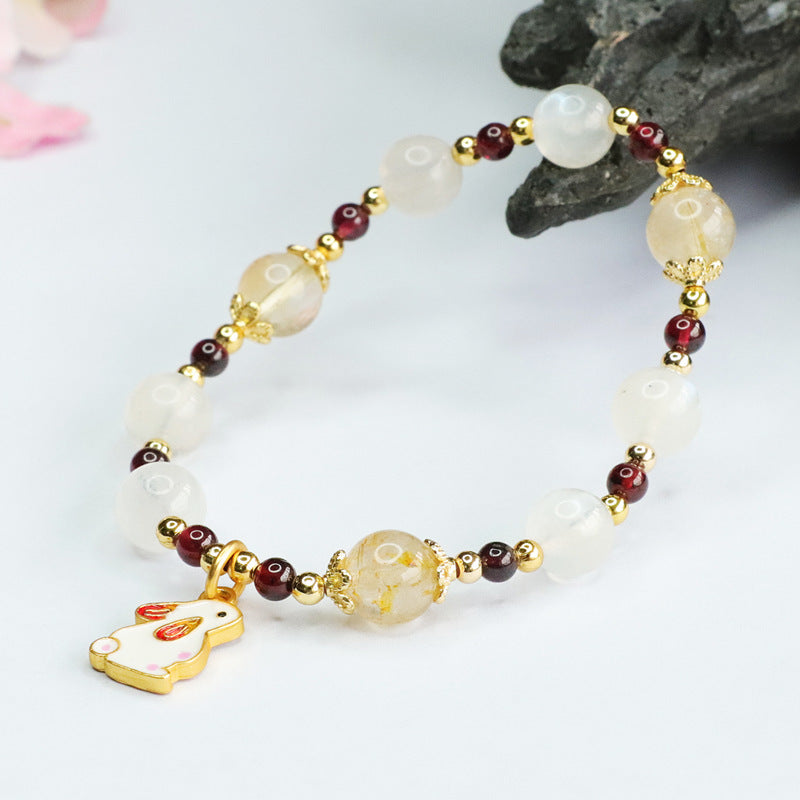 Natural white moonlight bracelet garnet blonde crystal bracelet CB3041109 