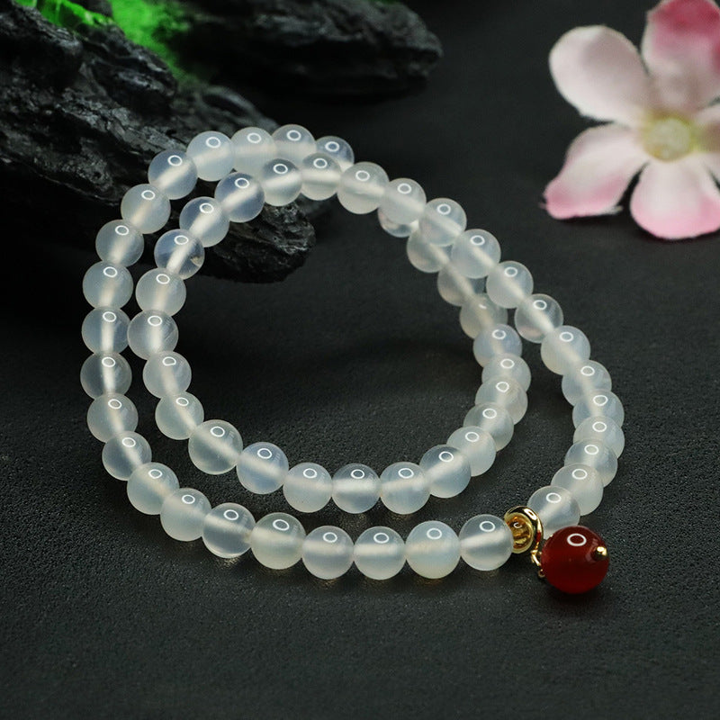 Natural white chalcedony bracelet red agate acacia bean bracelet national trend CB4030901 