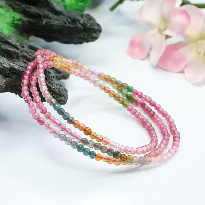 Natural Rainbow Tourmaline Bracelet Multiple Circles Brazilian Old Pit Bracelet for Women CB3022405 