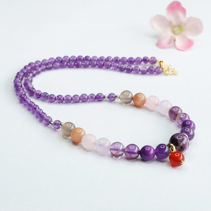 Natural nine purple Lihuo multi-treasure crystal necklace hanging chain CB4022401 