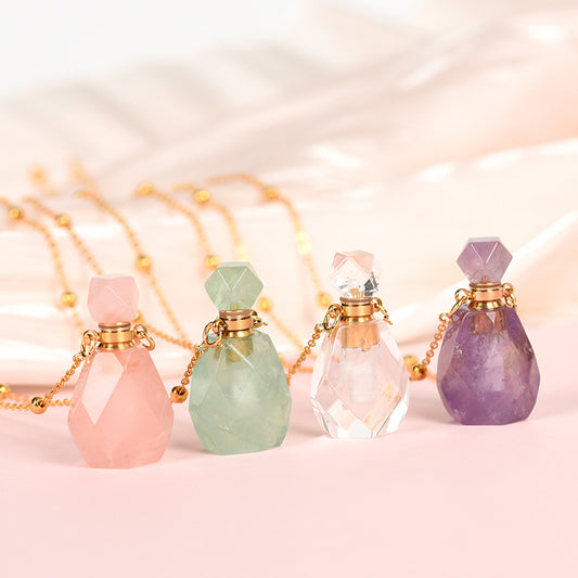 Hot selling new multi-color optional crystal perfume bottle simple personalized necklace pendant 