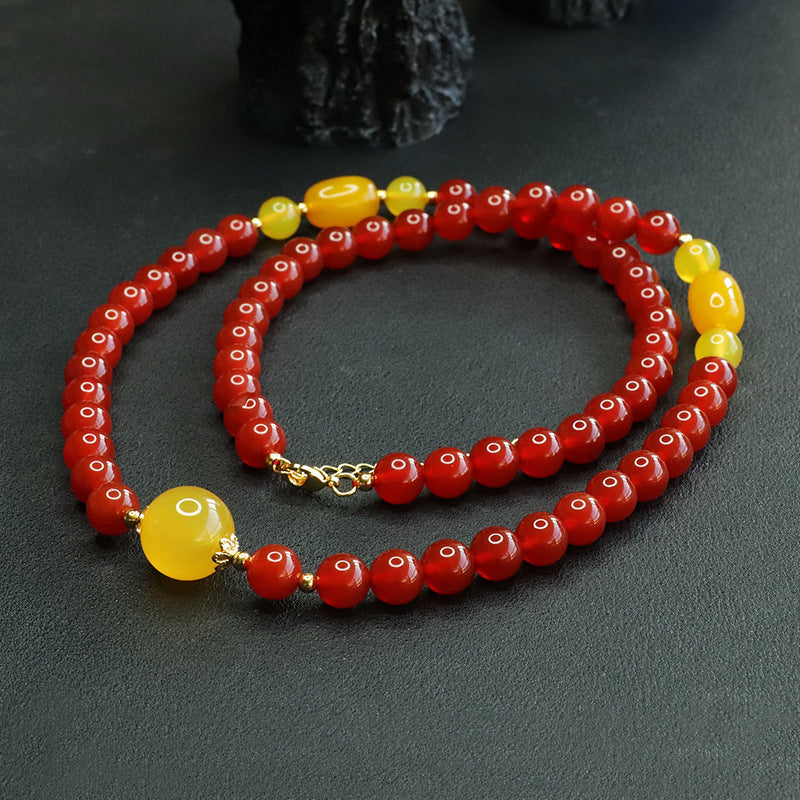 Natural red agate necklace yellow chalcedony passepartout sweater chain ethnic style MN3120608