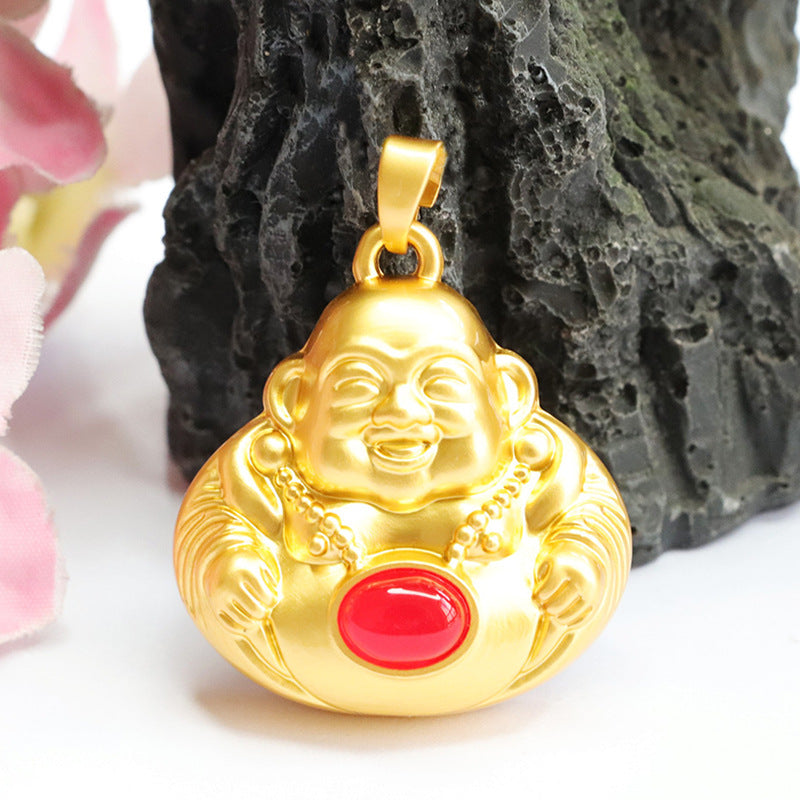 Natural red agate Buddha pendant chrysoprase Maitreya Buddha necklace national trend MN3110613