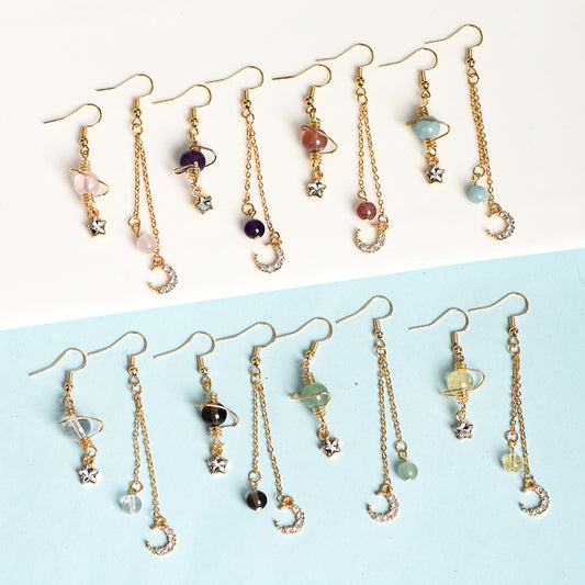 Jewelry Natural Crystal Beads Starry Sky Moon Earrings European and American Creative Simple and Atmosphere Handmade Earrings 