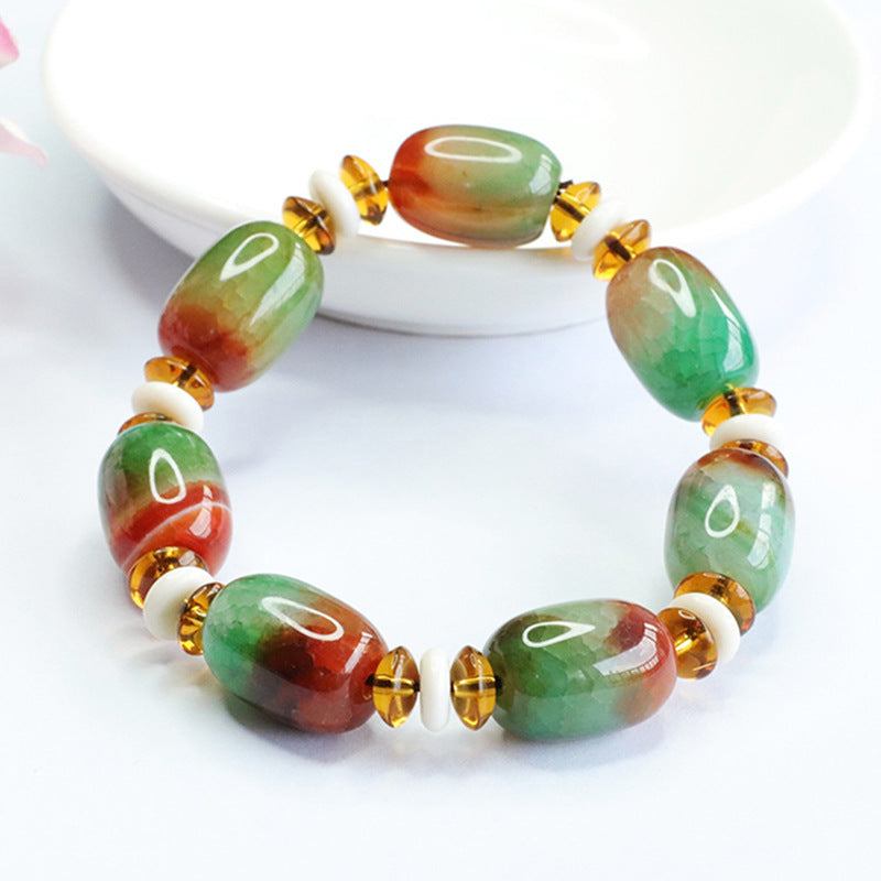 Ice Flower Red and Green Agate Bracelet Pretty Chalcedony Passepartout Bracelet MN3063005 