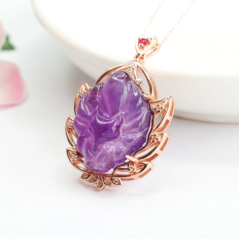 S925 silver inlaid with natural amethyst fox pendant nine-tailed fox necklace for women CB2121105 