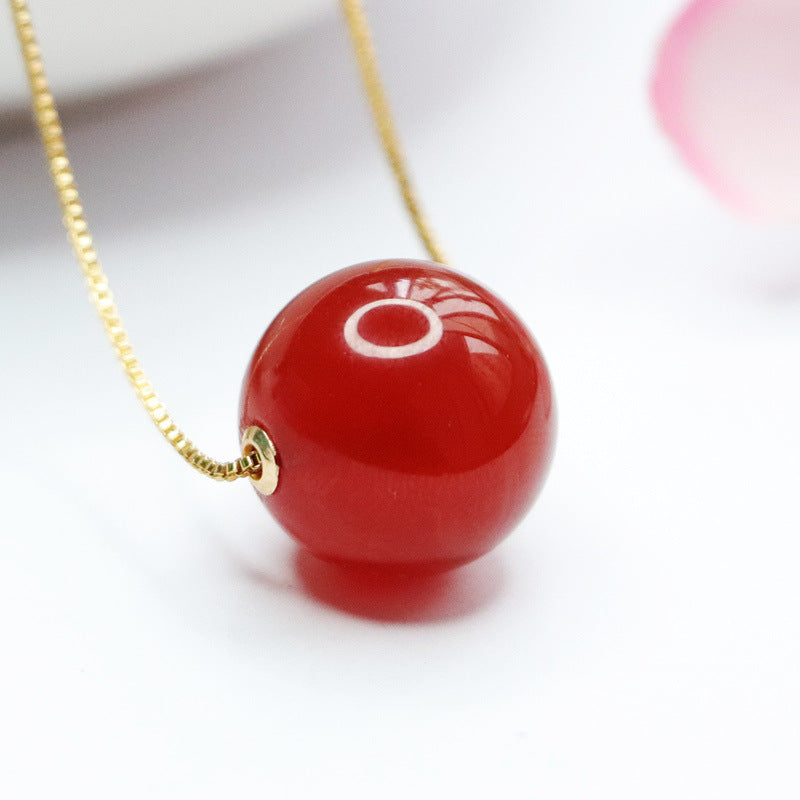 18k gold set with natural red agate round bead pendant jewelry MN1122550