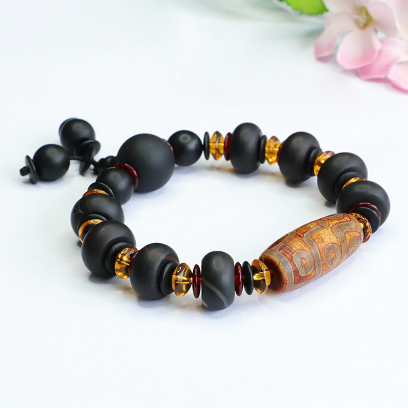 Nine Eyes Dzi Bead Bracelet Frosted Old Agate Bracelet Retro MN3071101