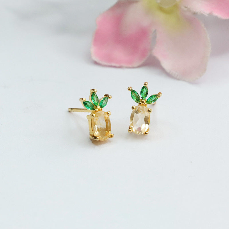 Natural citrine pineapple earrings S925 silver needle colorful treasure earrings jewelry CB3110304 