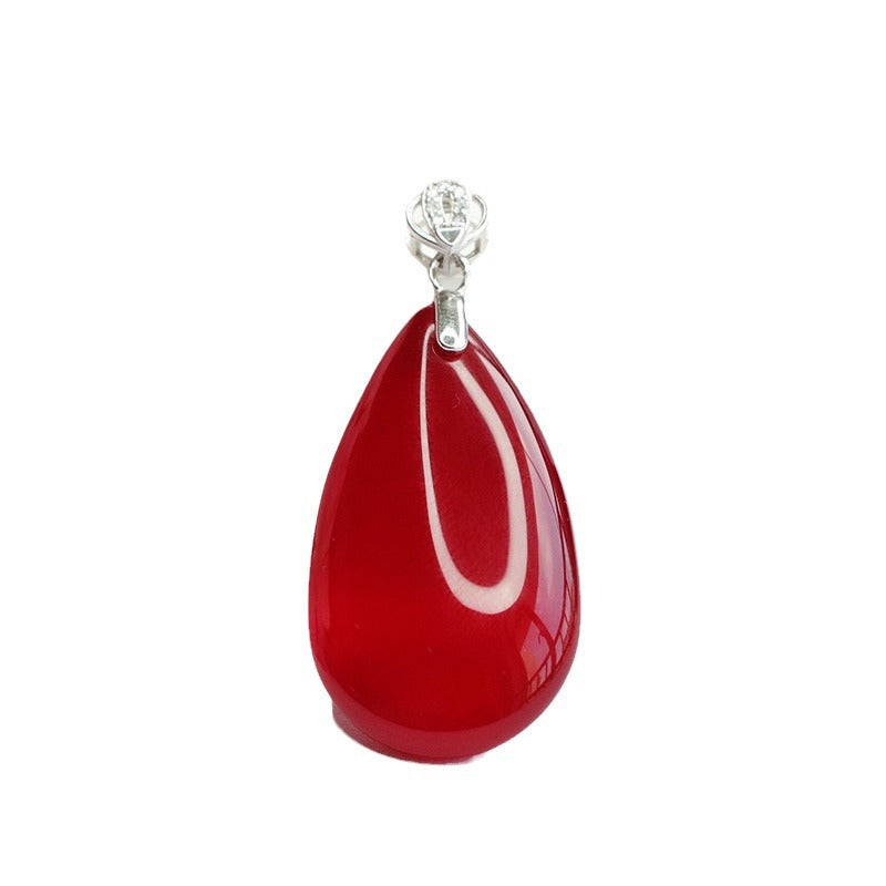 S925 silver inlaid with natural red agate pendant chalcedony drop necklace MN3110101