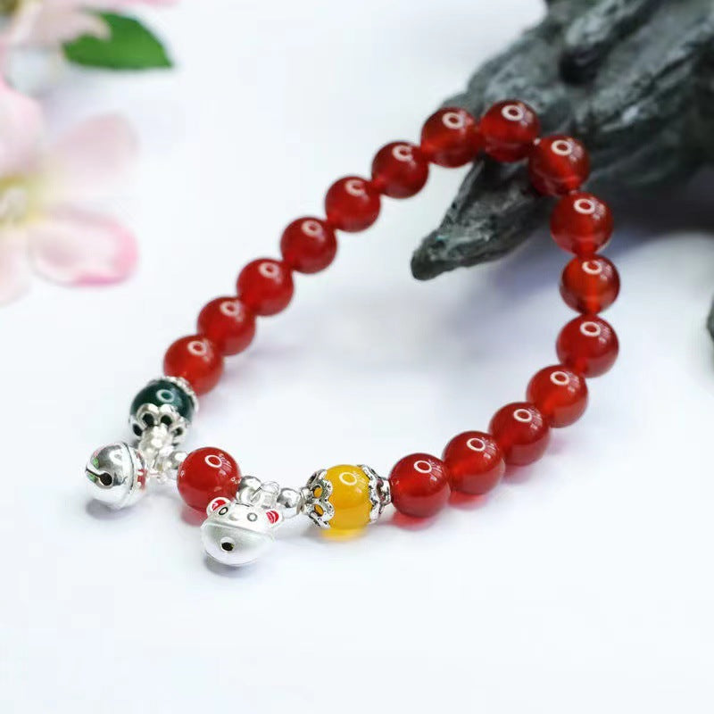 Pure Silver Red Agate Bracelet Chalcedony Year of the Tiger Bracelet Zodiac Tiger MN1122582