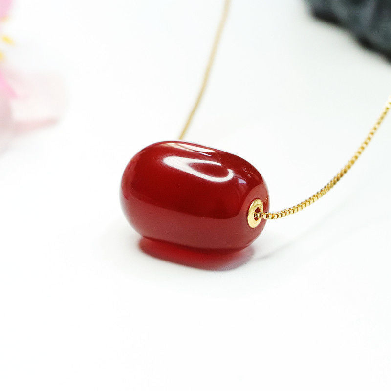 18k gold set with natural red agate Passepartout Chalcedony Pendant MN1122551