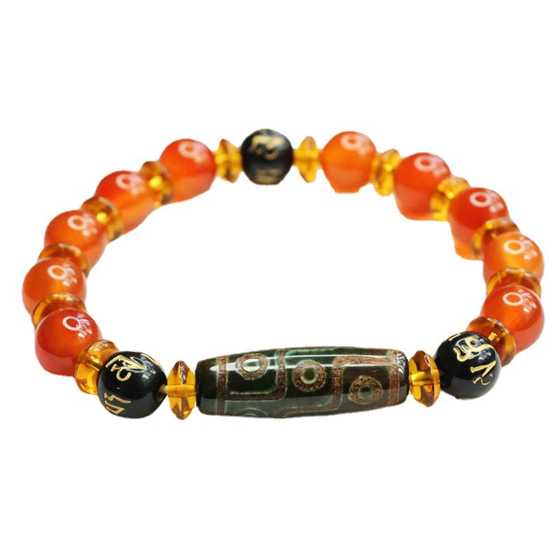 Dzi beads bracelet red agate six-character mantra chalcedony bracelet MN1122564