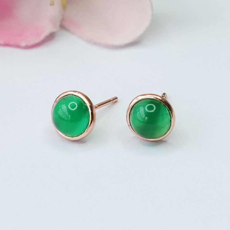 S925 silver set with natural green agate earrings chalcedony earrings jewelry MN3101002