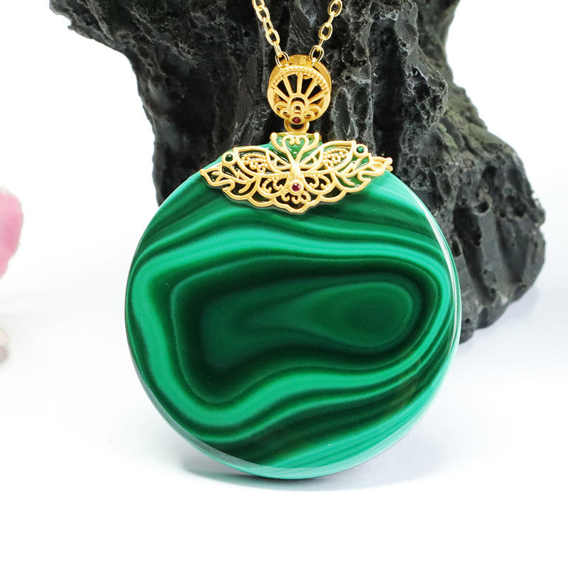 S925 silver inlaid with natural malachite pendant round plate Wushi brand CB2112601 