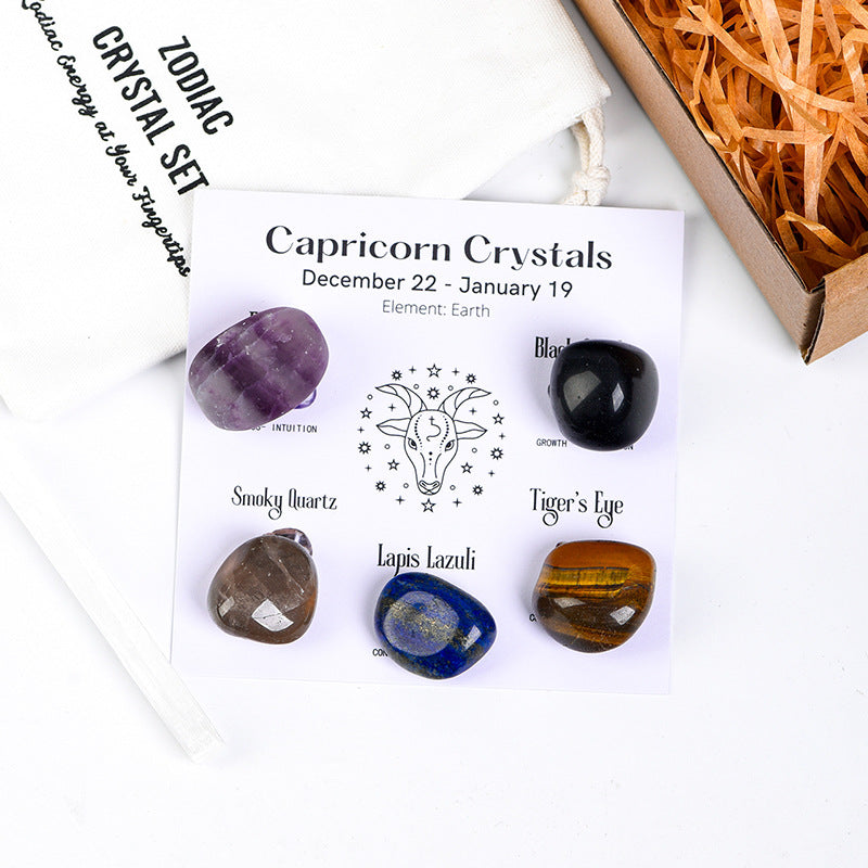 Twelve Constellations Crystal Raw Stone Hot Selling Raw Stone Tumbled Stone Set Festive Gift Indoor Ornament Set Gift Box 