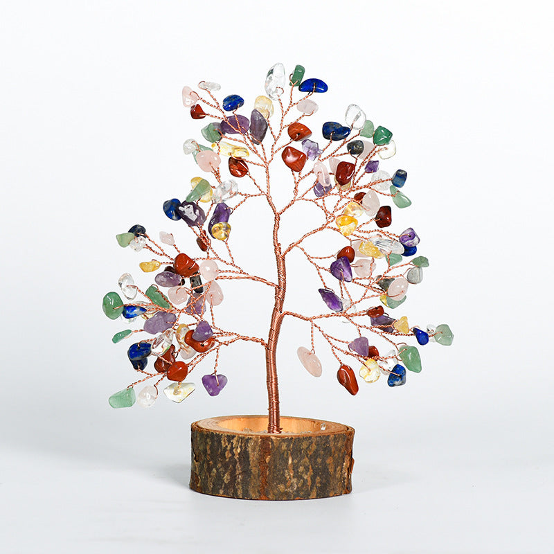 Natural crystal tree gravel solid wood ornaments crystal tree home creative office decoration crafts color modeling base 