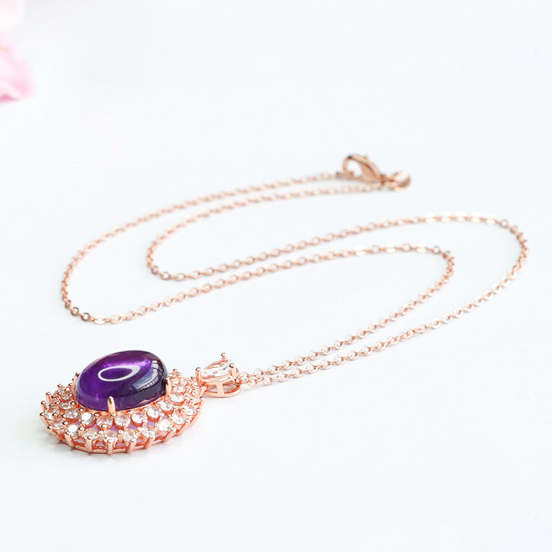 Natural Amethyst Pendant Purple Gemstone Necklace Women's Fashion Jewelry CB3082908 