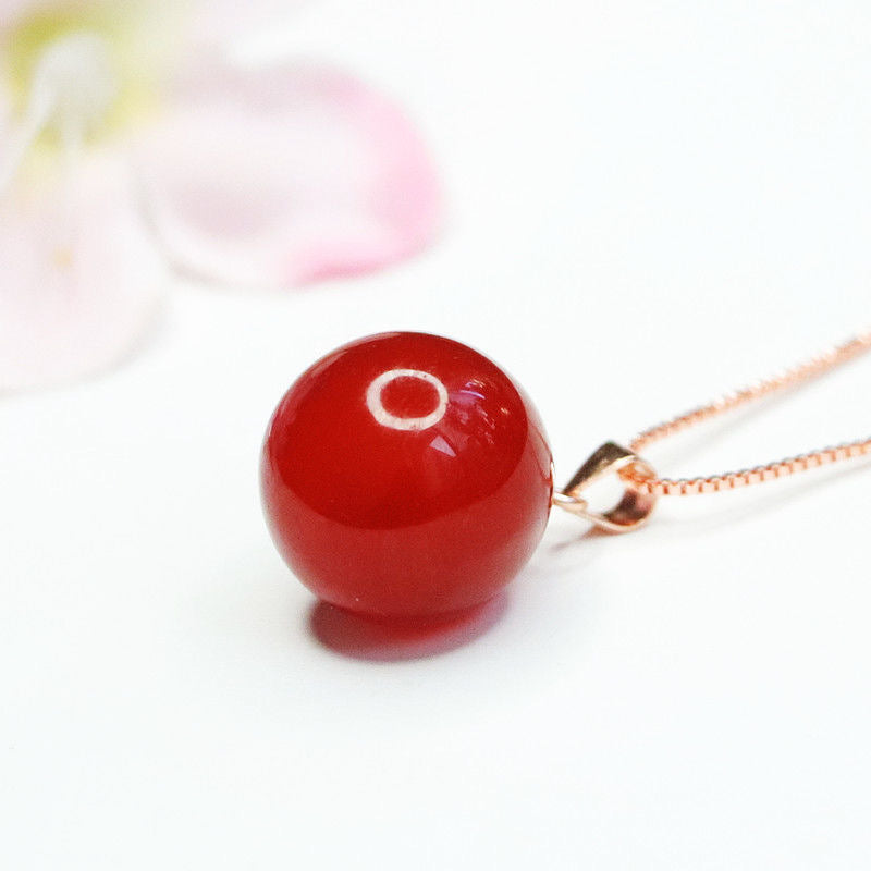 S925 silver inlaid with natural red agate ball pendant chalcedony jewelry MN1122549