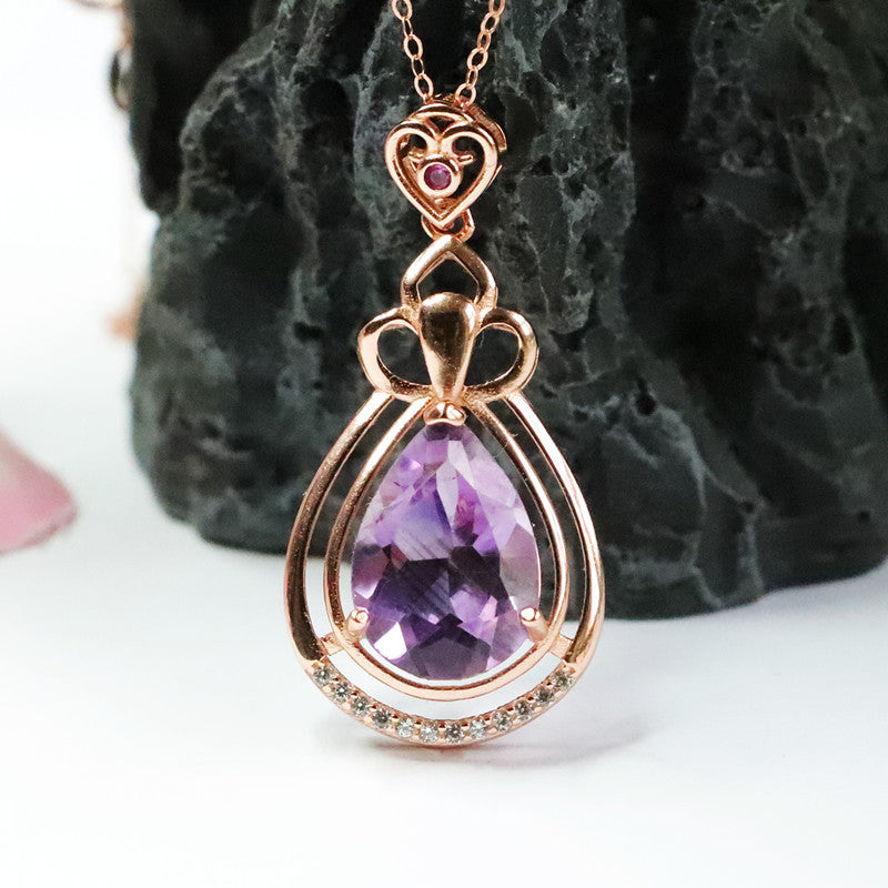 S925 silver inlaid with natural amethyst pendant water drop Brazilian colorful treasure CB2110609 