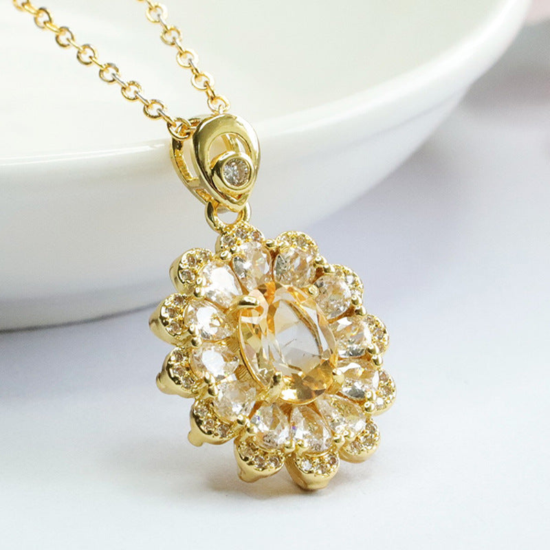 Natural citrine pendant sunflower crystal necklace pendant for women CB3080113 