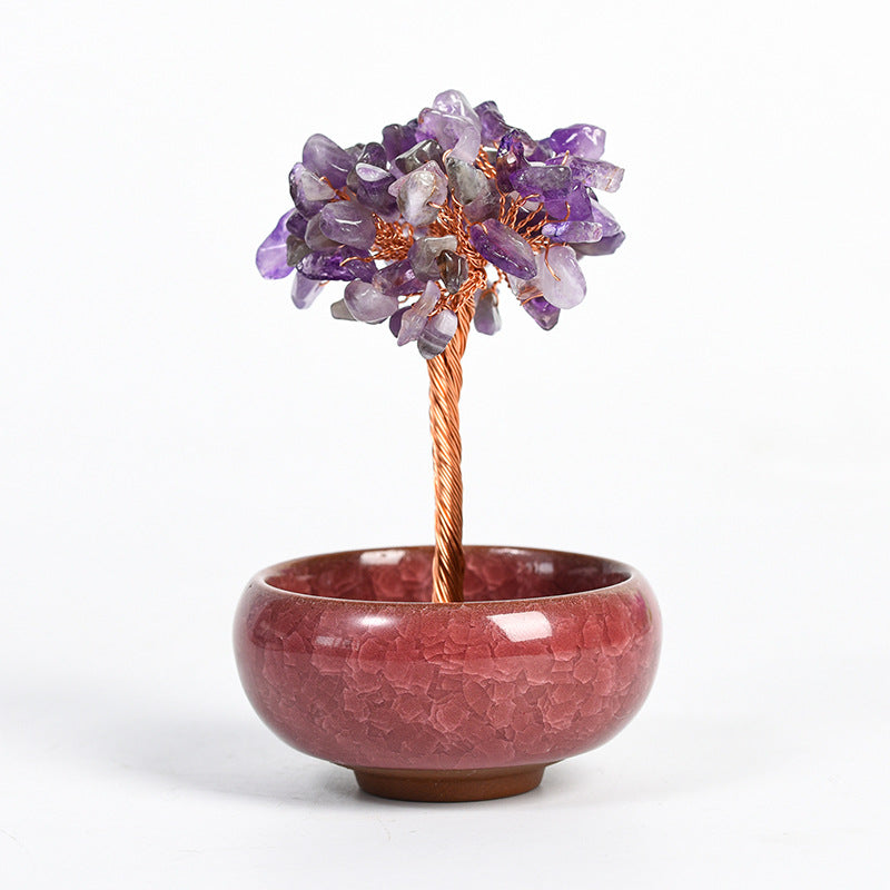 Natural crystal tree gravel ornaments crystal tree home creative office decoration crafts colorful small bowl shape base 