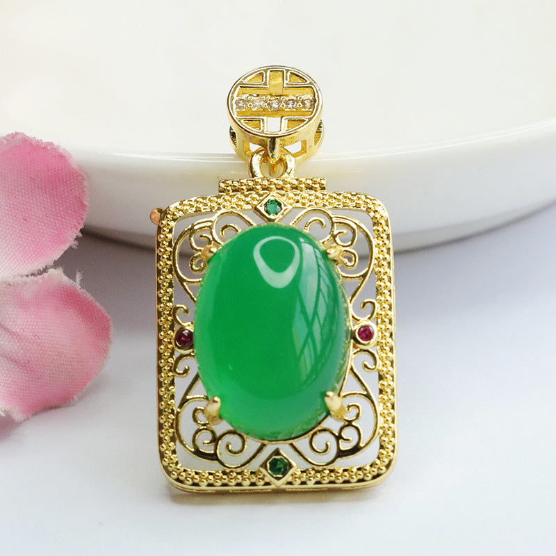 Natural red agate square plate pendant yellow and green chalcedony necklace retro jewelry MN3110513