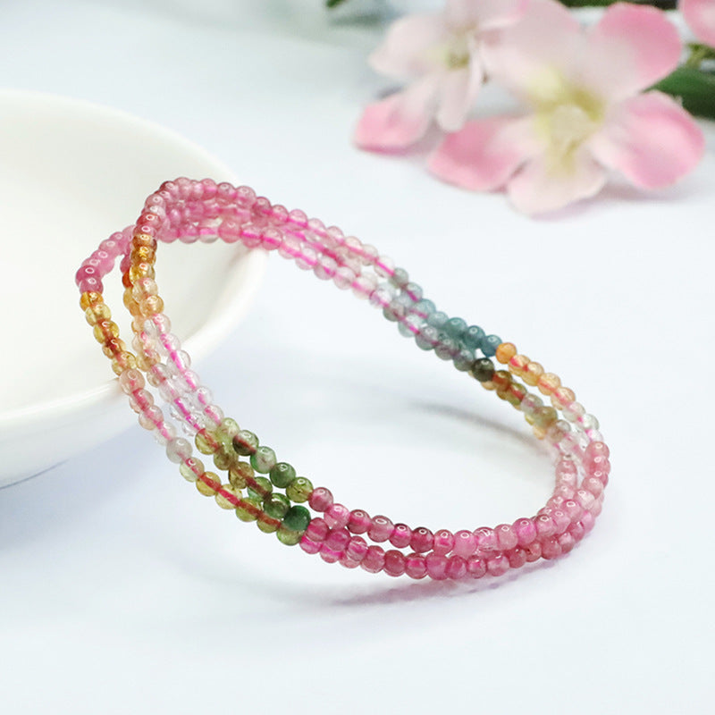 Natural Rainbow Tourmaline Bracelet Multiple Circles Brazilian Old Pit Bracelet for Women CB3022405 