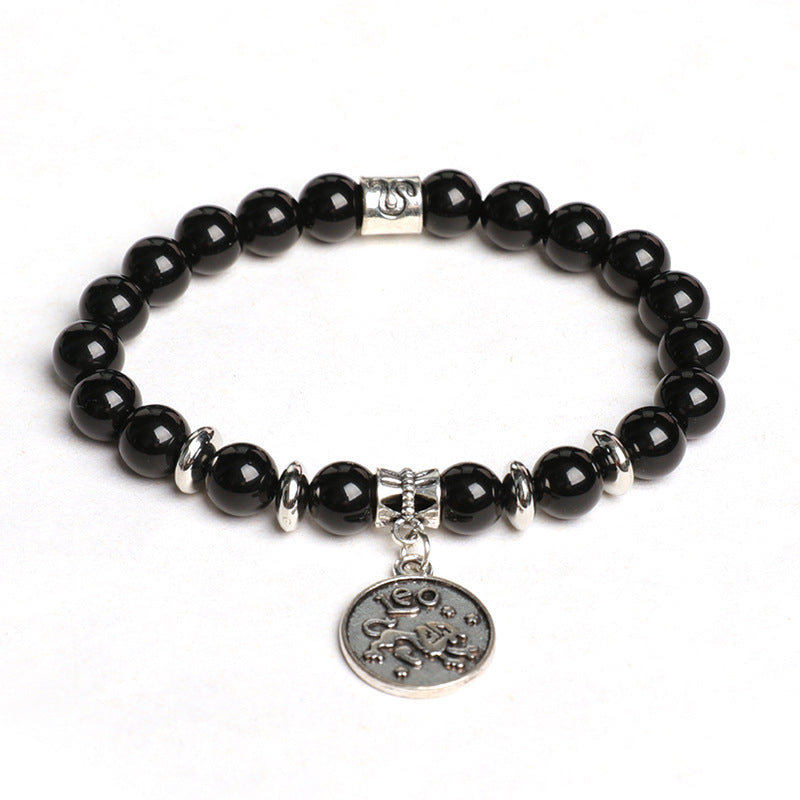 Natural Obsidian Twelve Constellations Planet Beads Bracelet Tag Style Bracelet Couple Style Finger Wrap Soft Bracelet 