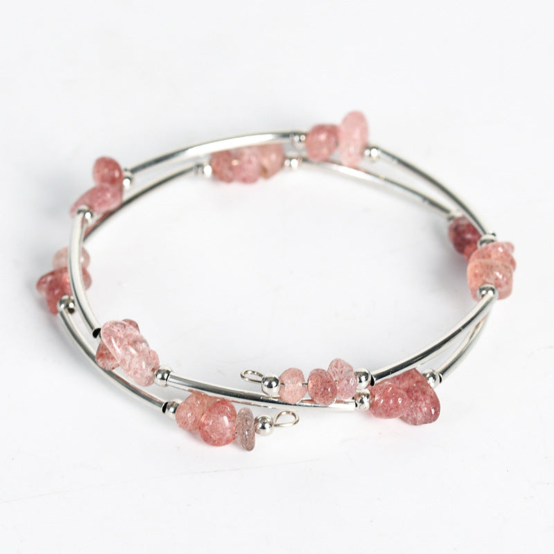 New hot selling natural crystal mixed double layer gravel bracelet for women handmade rose quartz bracelet 