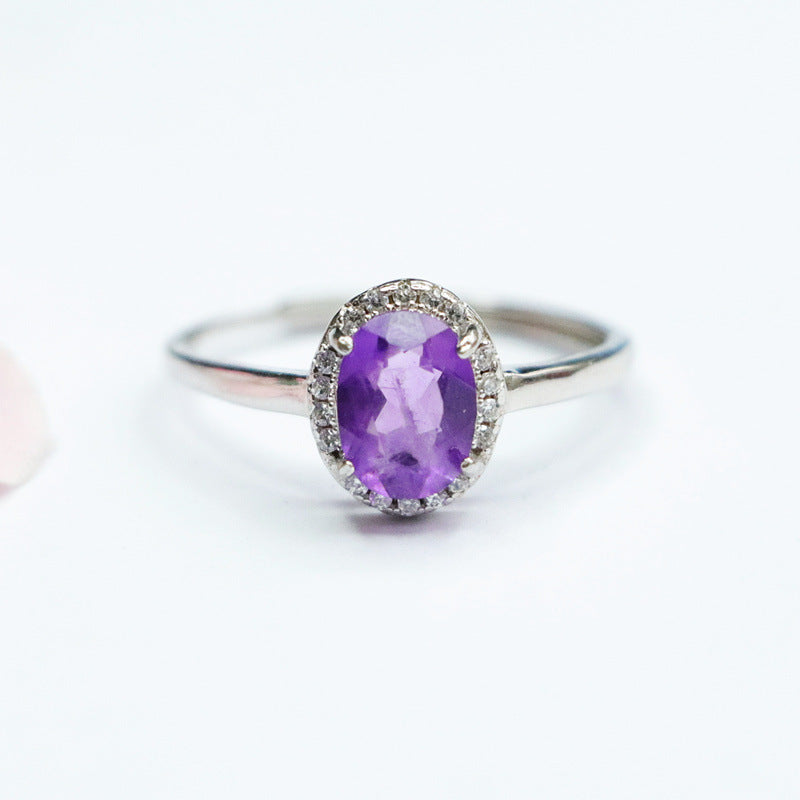 S925 silver inlaid natural amethyst ring four-claw open ring jewelry for women CB2120135 