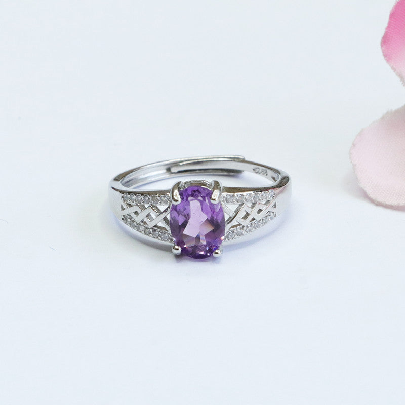 S925 silver inlaid natural amethyst ring colorful treasure jewelry live broadcast piece CB2040715 