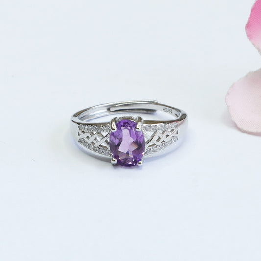 S925 silver inlaid natural amethyst ring colorful treasure jewelry live broadcast piece CB2040715 