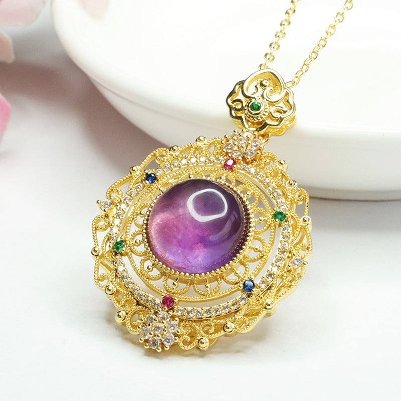 Natural Amethyst Pendant Purple Gemstone Baroque Retro Necklace for Women CB3091006 