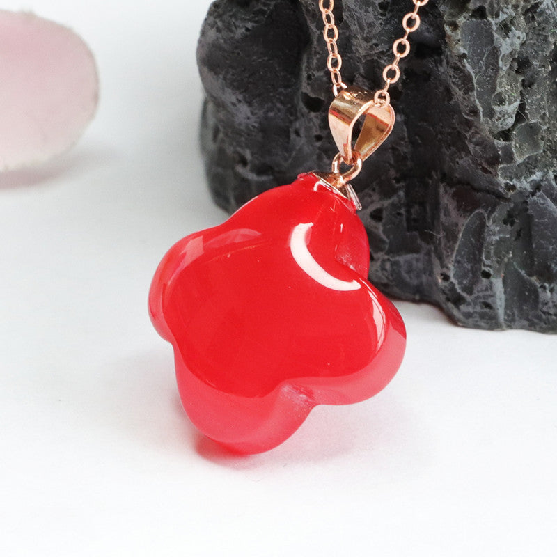 S925 silver set with natural red agate four-leaf clover pendant chalcedony jewelry 2040202