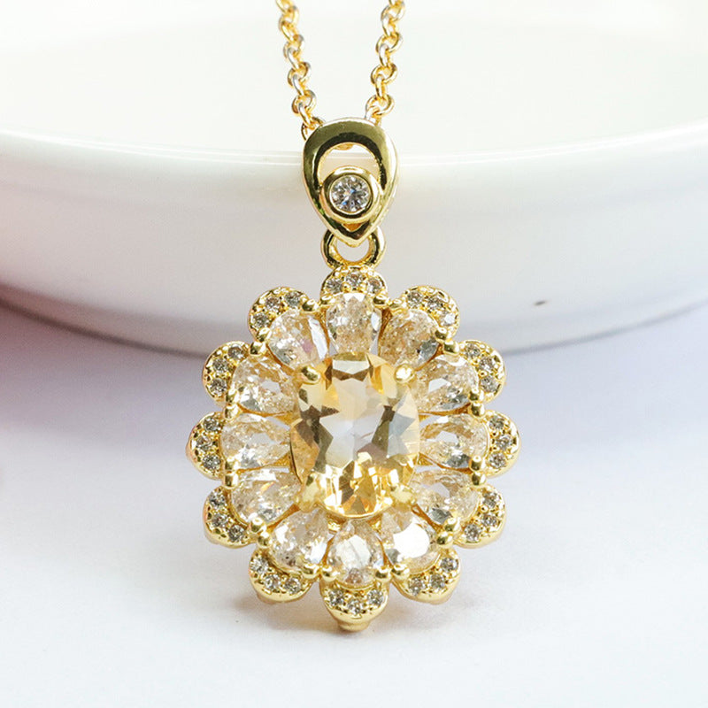 Natural citrine pendant sunflower crystal necklace pendant for women CB3080113 